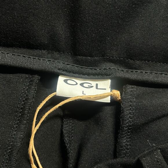 OGL Women's Mid Rise Barrel Leg Pull On Black Pants Zipper Pockets L Large New - Picture 6 of 7